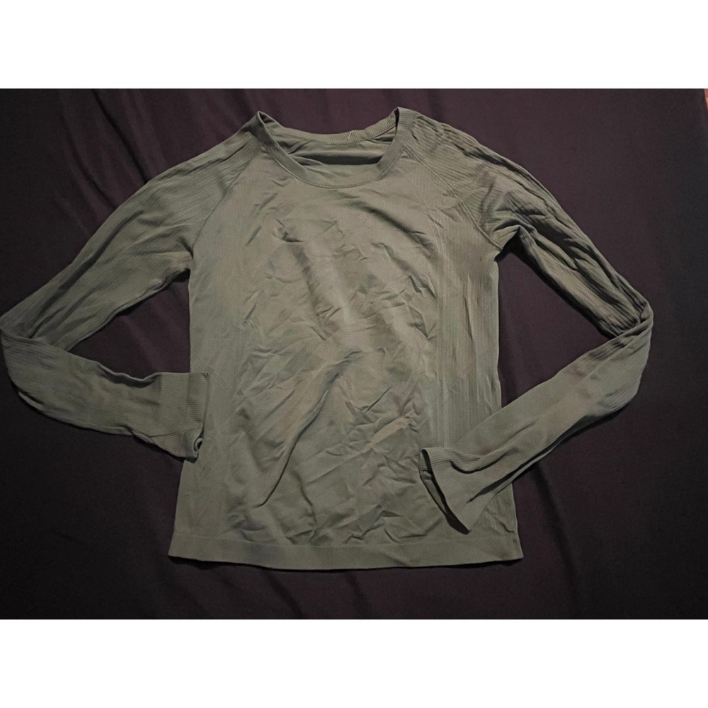 Old Navy Active Womens Seamless Long Sleeve Thumbhole Workout Top Olive Green